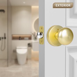 Newlaking Gold/Brass Door Knob, Privacy Door Knobs Interior with Push-Button, Vintage Door Knob with Lock for Bedroom and Bathroom, 1 Pack
