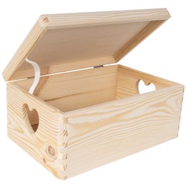 Creative Deco Wooden Box with Lid 30 x 20 x 14 cm (+/-1 cm) Memory Box Baby Large Wooden Box Unpainted Box Heart-Shaped Handles Easter Gifts Children Documents Toy Raw Unpolished