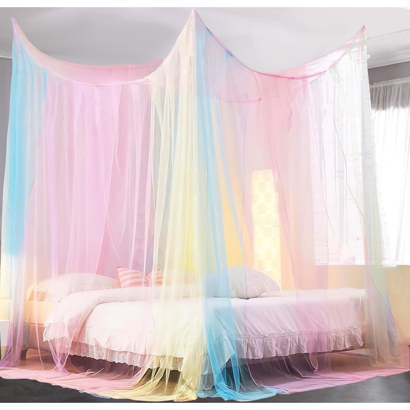 Rainbow Mosquito Net for Double Bed 4 Corner Post Elegant