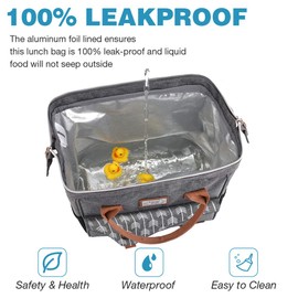 Lekesky Insulated Lunch Bags for Women Wide-Open Lunch Box for Men Leakproof, Adult Reusable Cooler Bag for Work,Picnic,School,Outdoor, Grey