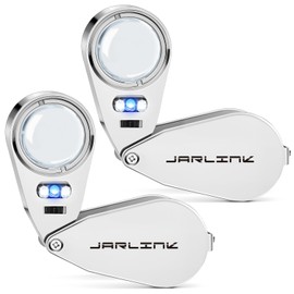 JARLINK 2 Pack 40X Jewelers Loupe Magnifier with Metal Construction, LED/UV Illuminated Magnifying Glass Foldable for Gems, Jewelry, Coins, Stamps