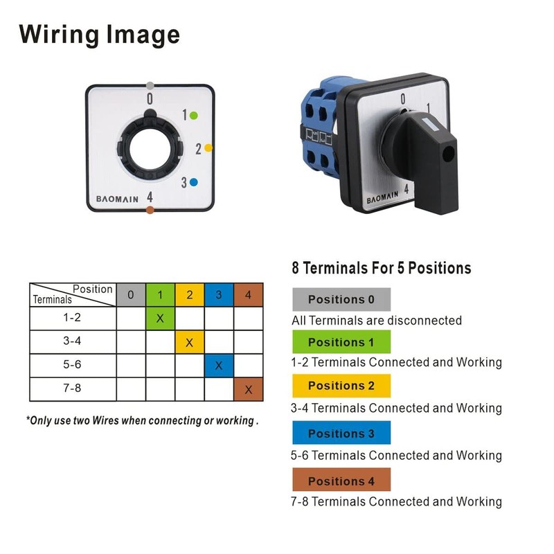 Baomain Cam Changeover Switch AC 660V 20A 8 Terminals 5