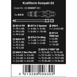 Wera - 5059297001 Kraftform Kompakt 62 Bitholding Screwdriver and Pouch Set, 33-Pieces