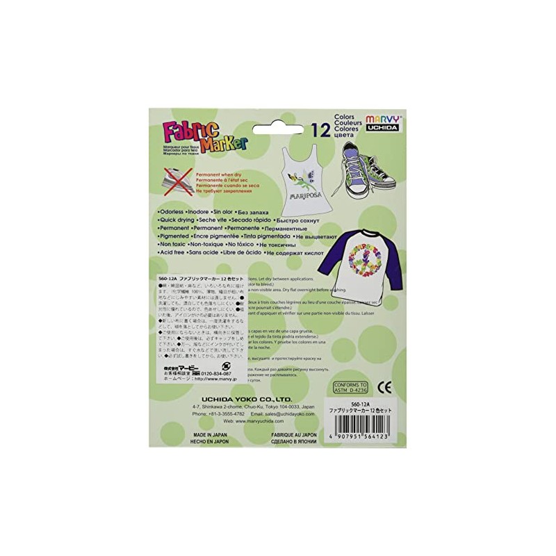 Marvy 560 Fabric Marker Set of 12 Colors 560-12A