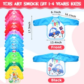 36 Pcs Kids Art Smocks Bulk Toddler Smocks for Painting Waterproof Children's Paint Aprons Colorful Washable Long Sleeve Smocks Arts and Crafts Supplies for Classroom Baby Boys Girls Aged 1-4 Years