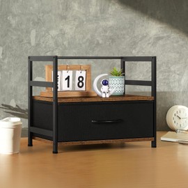 Luplom Printer Stand with Storage for Desk, Desktop Printer Stand Shelf with Fabric Drawer Small Desk Organizer Printer Table for Home Office, Fax Machine Scanner, Rustic Brown