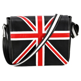 Leather Cross Body Unisex Bag Union Jack Black Laptop,Satchel, Messenger Bag 2760