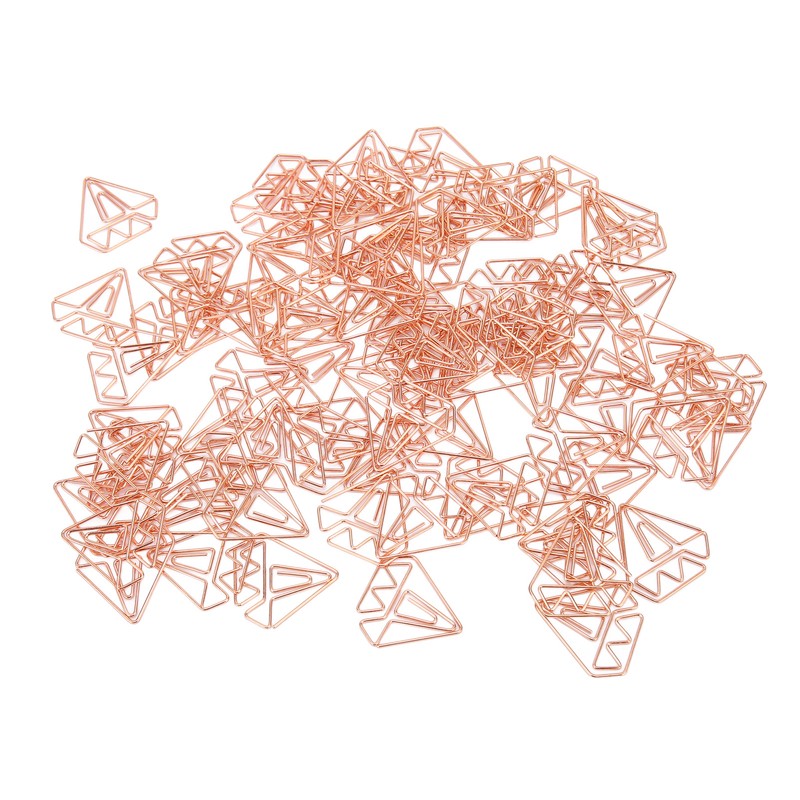 100pcs Rose Gold Paper Clips Cute Diamond Shaped Multifunctional Metal