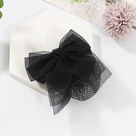 Merdia Bowknot Snoods for Women Hair | Barrette Fine Mesh Hair nets for Buns | Bow Hair Clip Barrettes for Women Thin Hair | Hair Bun Cover | Ladies Hair Clips | Dressy Clips for Hair | Black