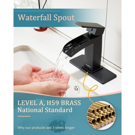 1PC Brass Bathroom Faucets 5-Minute Installation, Waterfall Single Hole Bathroom Sink Faucet Easy to Handle - for Bath/Vanity/RV - 5.9 Inch Height, 28.08 Oz Weight - Matte Black