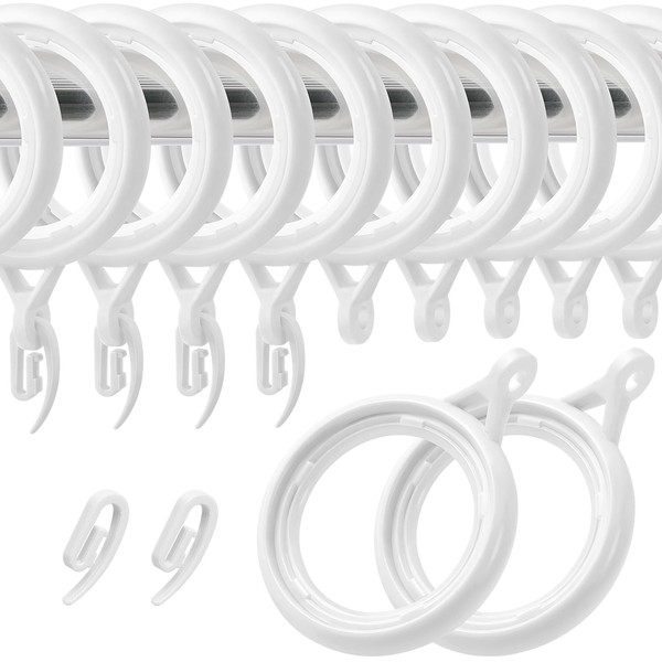 WCIC Pack of 32 Curtain Hooks Plastic Curtain Rings Shower