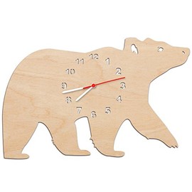 Children's Wooden Bear Wall Clock for Girls & Boys No Ticking Loud Silent Clock Mechanism 5 Colours 30 cm made in Germany, natural