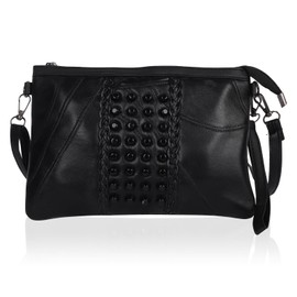 Leathers Crossbody Bags for Women, Women's Shoulder Bags Tassel Rivets Ladies Handbags with Shoulder & Wrist Strap Wristlet Handbag for Travel Evening Party Wedding Women Clutches-Vertical style