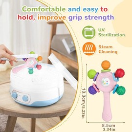 Baby Teether Rattle Toy, Baby Teething Toy, Baby Care Pacifier Sensory Toy, Early Education Play Toy, Motor Skills Training Toy, Birthday Gift for Boys and Girls, Nursery, Newborn, Newborn Toy, Teething Relief Set:_Blue_1 Count