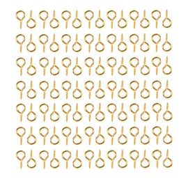 HUIHUIBAO 100 Pieces Small Screw Eyes Pin Hook for DIY Crafts, 6 x 13mm (Gold)