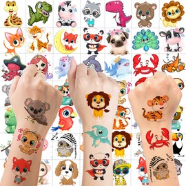 50 PCS 3D Cute Animals Temporary Tattoos For Kids Girls Boys, Cartoon Lion Pet Dog Cat ZOO Fake Tattoo Sticker Children Birthday Gifts Sets, Tatoos Party Favors Supplies Basket Goodie Bags Stuffers