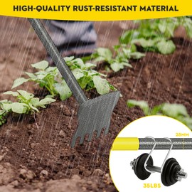 Hoe Garden Tool, Square Hoe with 5 Bars, Hoe Cultivator 2 in 1 Hand Garden Tools 17-60 Inch Long Handle, Heavy Duty Garden Hoe for Weeding, Lossening Soil, Gardening Planting, Black