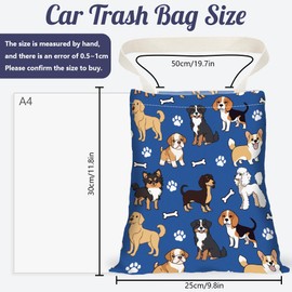 DELORIGIN Various Dogs Print Car Trash Bag Hanging Garbage Bag with Snap Buttons Car-Back Seat Trash Storage Portable Dustbin for Car Interior Accessories Travel Camping