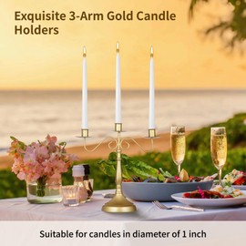 2 PCS Candelabra Gold Candle Holders, 3-Arm 12.6 Inches Height Wedding Candlestick Holders, Candle Stands for Theme Party Table Centrepiece Decor Dining Room Birthday Holiday Christmas