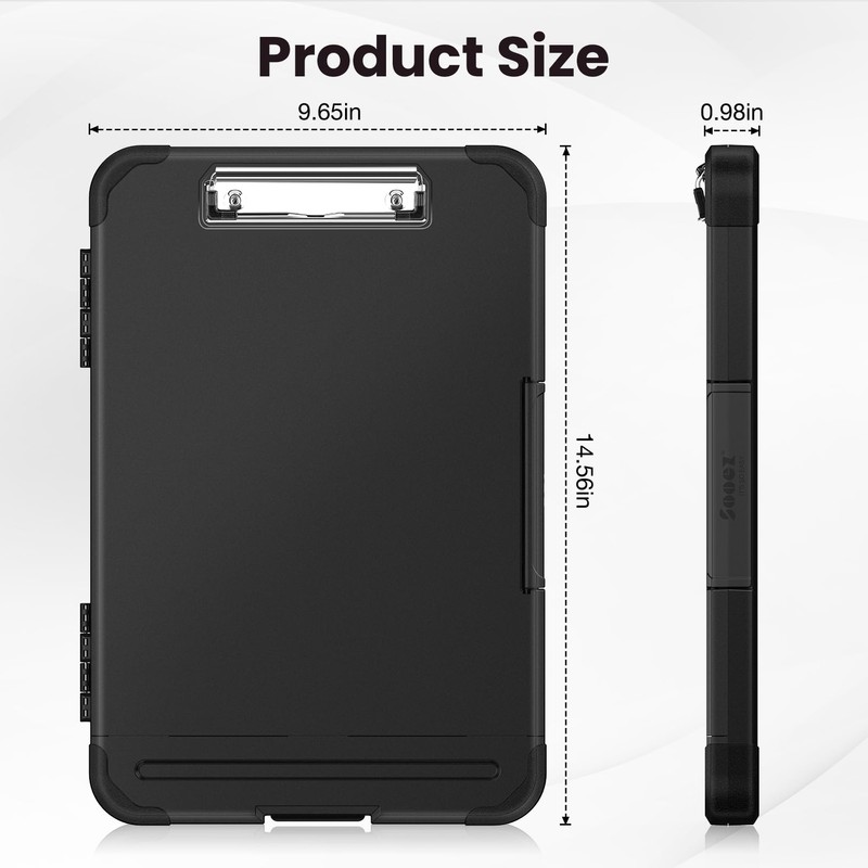 Sooez Reinforced Clipboard with Storage, Inner Plastic Folder Attached, Heavy