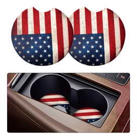 2 Pack Car Coasters for Drinks Absorbent - 2.75 Inch Cute Car Cup Holder Coasters for Women, Removable Cup Holder Coaster for Your Car, Car Interior Accessories for Women & Girls (Red Flag)