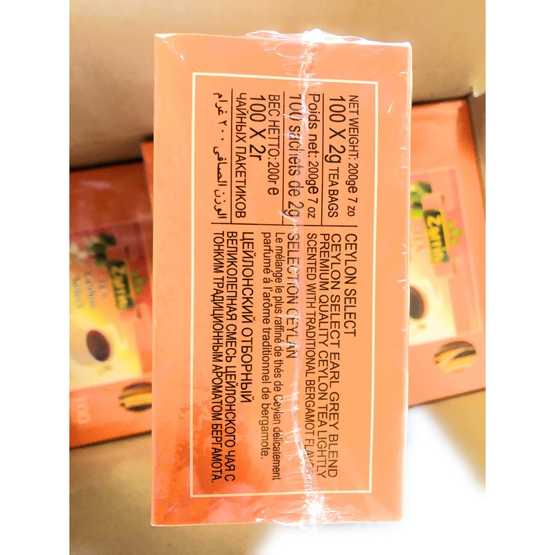 Zarrin Tea Ceylon Earl Grey Blend, 100 Tea Bags by