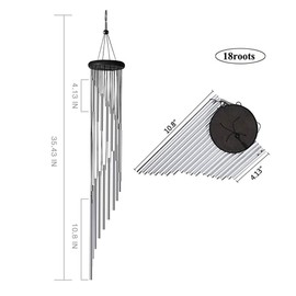 hanlin Wind Chimes Outdoor,Large Wind Chimes,36" Garden Chimes with 18 Aluminum Alloy Tubes and 3 S Hooks for Garden Patio Backyard Decor Gift etc (Silver)