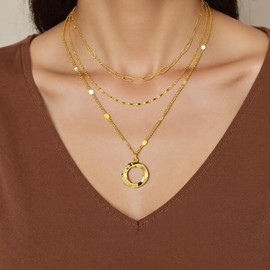 Layered Gold Necklaces for Women，Stackable Dainty 14K Gold Plated Trendy crucifixion Diamonds Circle love Paperclip Chain Pendant Choker Necklace，Jewelry Set Gifts for Women (ellipse)