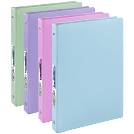 Enday 3 Ring Binder 1/2 inch - 0.5 Inch 3 Ring Binder, Round Ring Pastel with Clear View Cover for Letter Size 8.5 x 11'' Paper & 2 Inside Pockets, for School Supplies, Office, & Home - 4 Pack