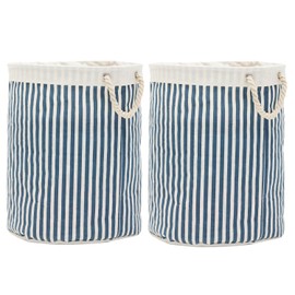 Dykoos 2-Pack Large Storage Laundry Hamper Basket 62L with Handles for Dirty Clothes Toy Organizer Bins, Waterproof, Collapsible Laundry Hamper, Classic Stripes Pattern, Navy Blue Color