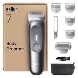 Braun Body Groomer Series 7, +8 Grooming Tools, with Smartlight & SkinGuard, 100 Min Runtime, Gentle On Sensitive Areas, Trim & Shave with SmoothShave & SensitiveTrim, Waterproof, BG7555, Grey