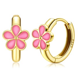 Kakonia 925 Sterling Silver Small Hoop Earrings Toddler 18K Gold Plated Huggie Hoop Earrings Daisy Flower Hoop Earrings for Women Hypoallergenic Earrings for Sensitive Ears-P