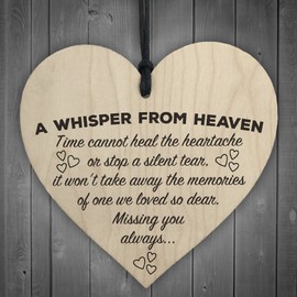 Red Ocean A Whisper From Heaven Wooden Hanging Heart Memorial Plaque Shabby Chic Gift Sign