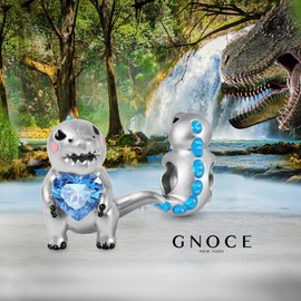 GNOCE Dinosaur Embraces Heart Gemstone Charm Sterling Silver Animal Bead Jewelry Gift For Women Wife Fit Snake Chain Bracelets/Necklace…