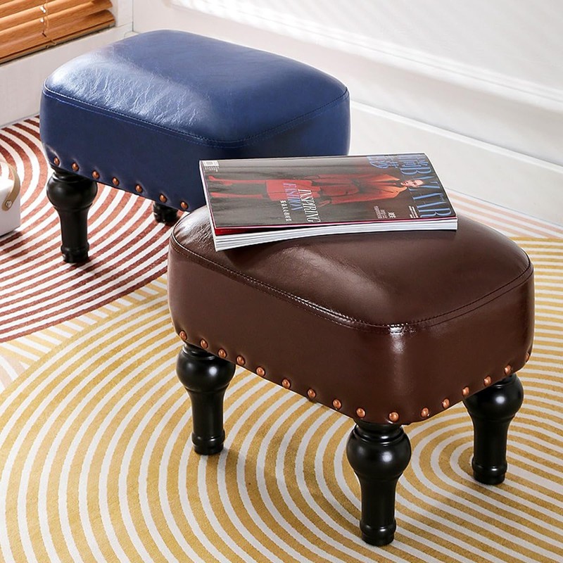 Ottoman Leather Foot Rest with Thicker Foam Padded Seat, Footstool