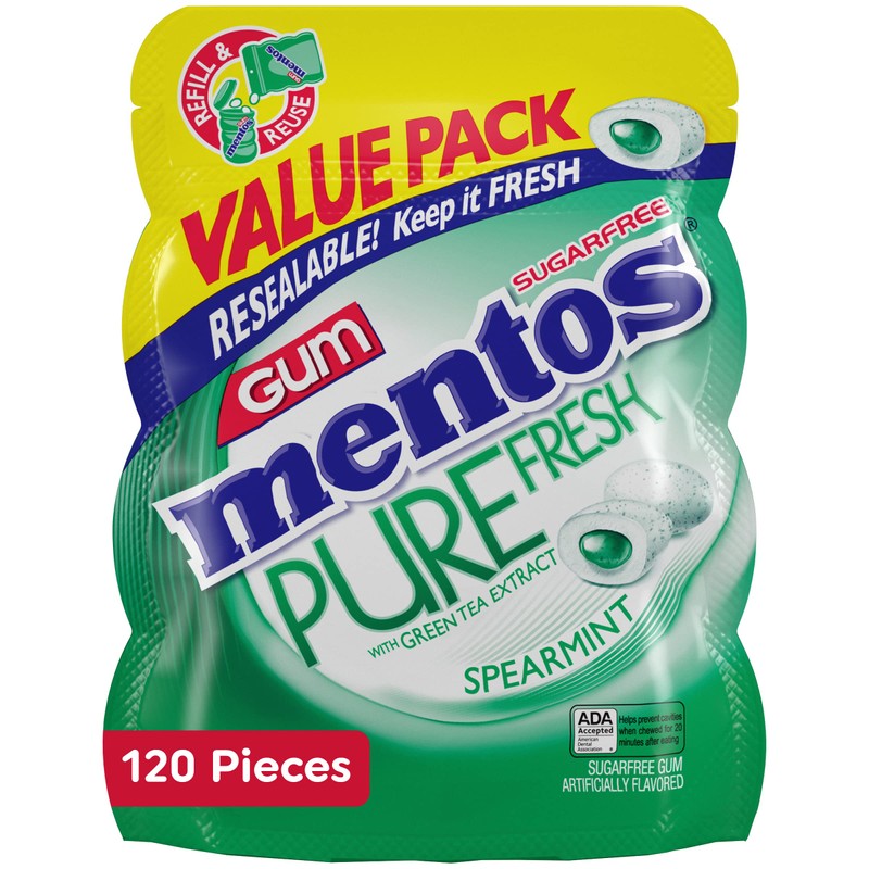 Mentos Pure Fresh Sugar-Free Chewing Gum with Xylitol, Spearmint, 120