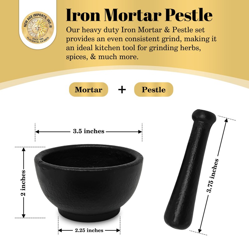 Cast Iron Mortar & Pestle Set 3.5 Inch, Herb Grinder,