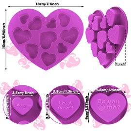 4 Pieces 10 Holes Heart Shaped Silicone Mold Valentine's Conversation Candy Heart Mold Non-Stick Silicone Fondant Baking Mold Jelly Pudding Dessert Mold for Baking Chocolate Dessert (Pink, Purple)