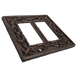 Lulu Decor, Fleur De Lis Cast Iron Rocker Light Switch Plate Cover in Decorative Antique Brown Finish (Dual Switch)
