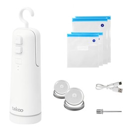 takoo 4-in-1 Portable Cordless Vacuum Sealer for Dry/Moist Food Storage with 4 Vacuum Bags, Heat Sealer for Chip Bags, Inflation Pump for Balls/Swim Ring