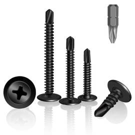 HXJDAM 200Pcs Black Self Tapping Screws, M4.2x13mm Self Drilling Screws For Metal, Wafer Head Self Drilling Screws, Modified Truss Head Self Tapping Screws For Plastic, Metal, Wood