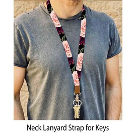 NUGGHU Lanyards for Keys, Durable Keychain Long Lanyard for Women Men, Cute Neck Lanyard for ID Badges Holder, Wallets, key Black Pink Rose