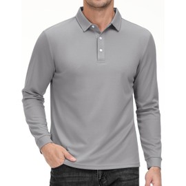 MAGCOMSEN Golf Shirts for Men Long Sleeve Work Collared Shirts Casual Breathable Shirts with 3 Buttons Polo Light Grey,XL