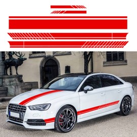 HUWANDE Racing Side Stripe Stickers for Car,Vinyl Car Hood Decal,Car Side Graphics (Red)
