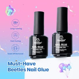 Beetles Pegamento en gel 9 en 1 para puntas de uñas acrílicas transparentes, 2 unidades de 0.5 oz lq de larga duración para puntas de uñas postizas, g