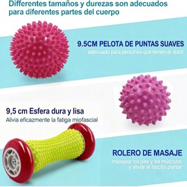 Rodillos de Masaje para Pies, 3pcs Incluido 1 Rodillo y 2 Bola de Masaje, Roller Espigado Massage Balls, Pelotas de Aliviar del Dolor de Fascitis Plantar para Relajante, Reflexología (Rosa)