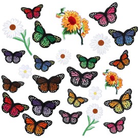 35Pcs Patches for Clothing Butterfly Flower Iron On Patches Set Cute Sunflowers Sew on Patches for Clothing Jeans Bags Dress Hat Backpacks DIY Accessories