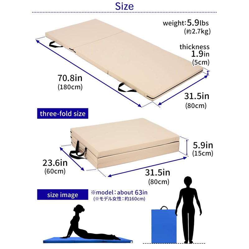 KaRaDaStyle Gymnastics Mat 4-Folding Stretch Mats 71"x31"x2" Exercise Muscle Training