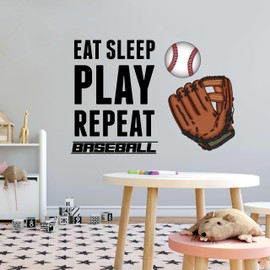 Design With Vinyl Wall Decal Eat Sleep Play Repeat Baseball Realistic Baseball and Safety Glove Bedroom Wall Sticker Decoration - Removable Size: 44 in x 30.8 in