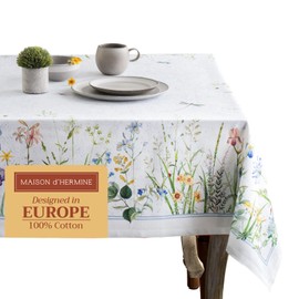 Maison d' Hermine Tablecloth 70"x108" - Fleurs De Mai Pattern - Rectangle Decorative Cotton Tablecloth for Dining Room, Home, Farmhouse, Parties, Outdoor, Boho & Wedding - Ideal for Spring & Summer
